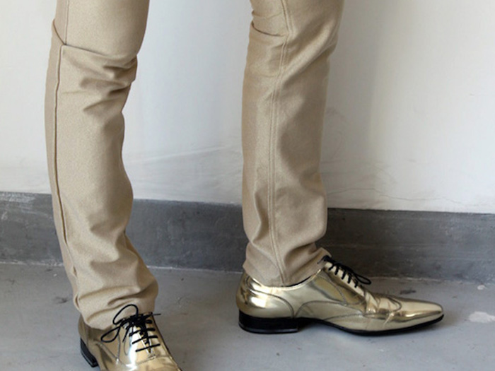 slim trousers gold cotton